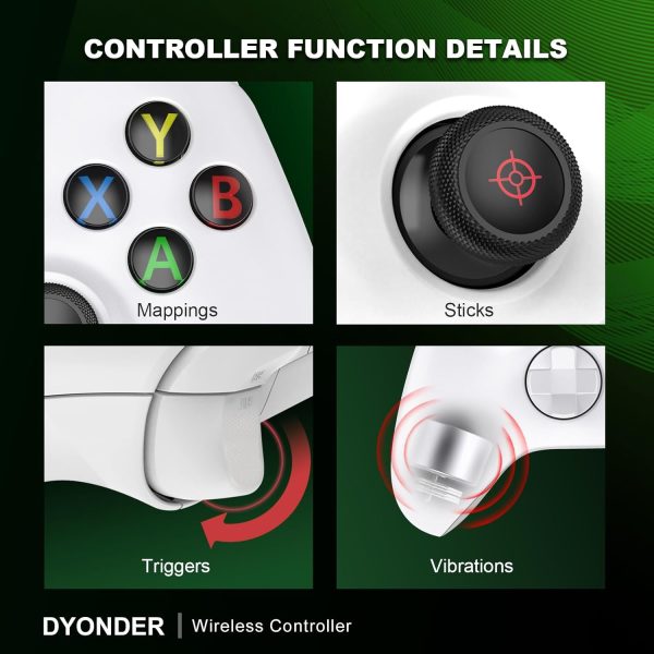 ⁦Wireless Controller 2.4GHZ Compatible with Xbox One,Xbox Series X/S,Xbox One X/S,PC Windows 7/8/10,Game Controller,Wireless Gamepad with Share Button/3.5mm Headphone Jack/2.4GHZ Adapter(White)⁩ - الصورة ⁦4⁩