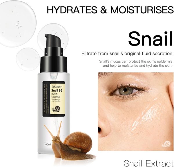 ⁦Getaria Snail Mucin 96% Power Repairing Essence 3.38 fl.oz 100ml, Snail Secret Mucin Serum for Skin Care Hydrating, Moisturising, Firming,Remove Dullness and Repair Damaged Skin⁩ - الصورة ⁦5⁩