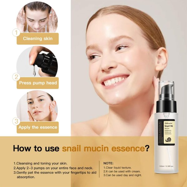 ⁦Getaria Snail Mucin 96% Power Repairing Essence 3.38 fl.oz 100ml, Snail Secret Mucin Serum for Skin Care Hydrating, Moisturising, Firming,Remove Dullness and Repair Damaged Skin⁩ - الصورة ⁦7⁩