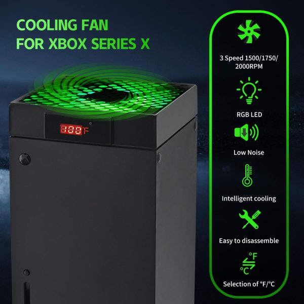 ⁦AUMETE Cooling Fan for Xbox Series X with LED Display, Automatic Fan Speed Adjustable by Temperature, High Performance Cooling, Low Noise Top Fan with 3 Gears 1500/1750/2000RPM (140MM)⁩ - الصورة ⁦3⁩