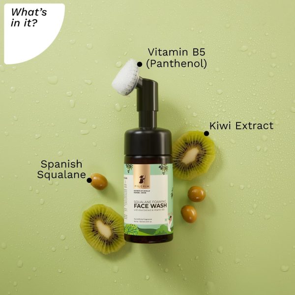 ⁦Pilgrim Spanish Squalane foaming face wash with Kiwi extracts & Aloe for skin hydration|Face wash with brush|Non drying cleanser for face⁩ - الصورة ⁦4⁩