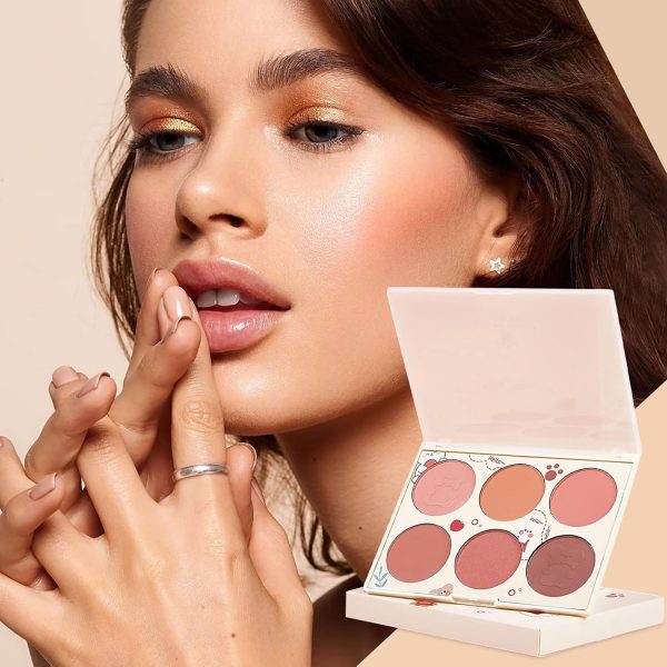 ⁦Azonee Blushes, 6 Colors Pearlescent Blushes Powder Bright Facial Blushes Profile And Highlight Blushes Facial Beauty Makeup Blushes Glow on⁩ - الصورة ⁦3⁩