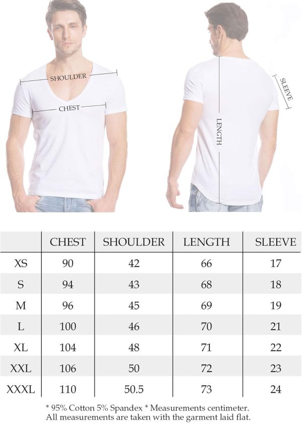 ⁦V Neck T Shirts Men Deep V Neck Tee Muscle Slim Fit Low Cut Stretch Tshirt⁩ - الصورة ⁦6⁩