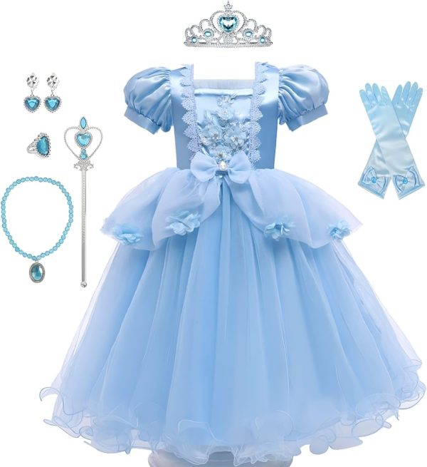 Yalla Baby Yellow Princess Dress Costume for Girls Kids Dress Up with Free Accessories - 90-140 cm 3-12 Years Birthday Party Cosplay Outfits