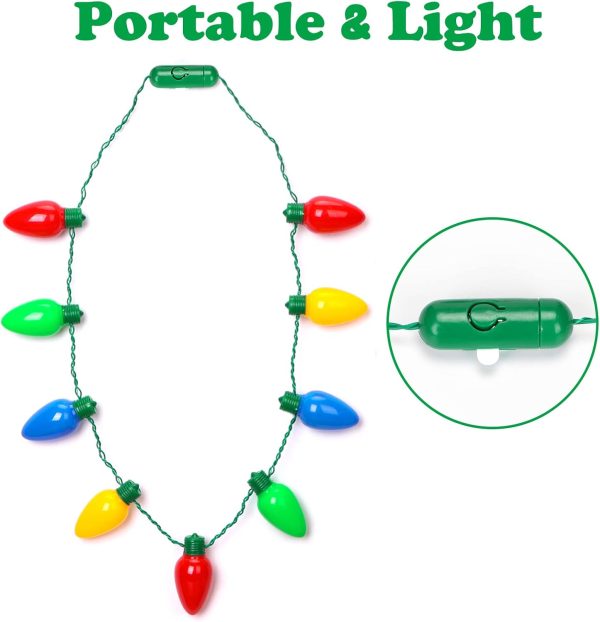 ⁦CPPSLEE Christmas Light Up Bulb Necklace, Ugly Sweater Party Favor Christmas Light Necklace Xmas Decorations Christmas Light up Gifts (12 Pack)⁩ - الصورة ⁦3⁩