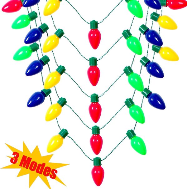 ⁦CPPSLEE Christmas Light Up Bulb Necklace, Ugly Sweater Party Favor Christmas Light Necklace Xmas Decorations Christmas Light up Gifts (12 Pack)⁩ - الصورة ⁦4⁩