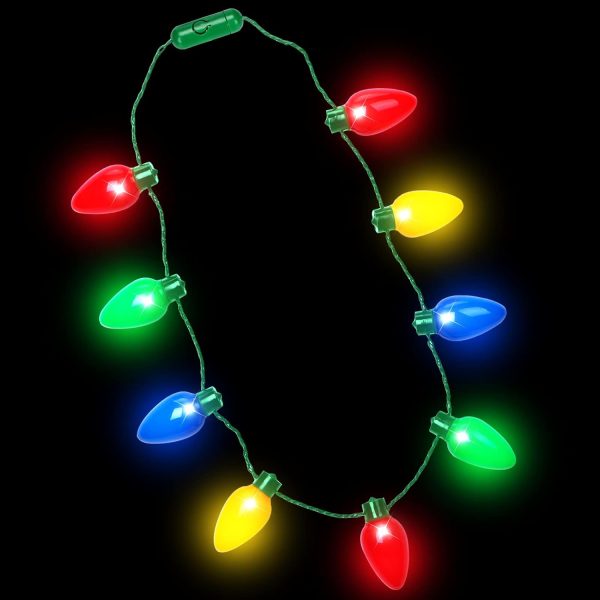 ⁦CPPSLEE Christmas Light Up Bulb Necklace, Ugly Sweater Party Favor Christmas Light Necklace Xmas Decorations Christmas Light up Gifts (12 Pack)⁩ - الصورة ⁦5⁩