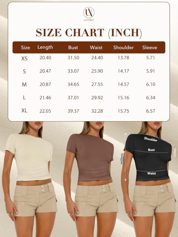 ⁦AUTOMET Womens 3 Piece Short Sleeve Shirts Basic Going Out Tops Slim Fit Crop Tops 2024 Y2k Clothes⁩ - الصورة ⁦6⁩