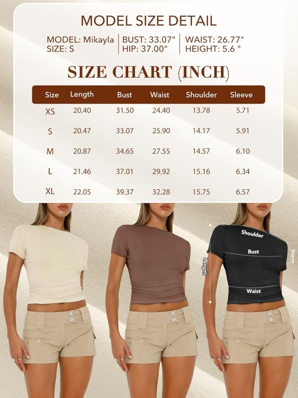 ⁦AUTOMET Womens 3 Piece Short Sleeve Shirts Basic Going Out Tops Slim Fit Crop Tops 2024 Y2k Clothes⁩ - الصورة ⁦7⁩