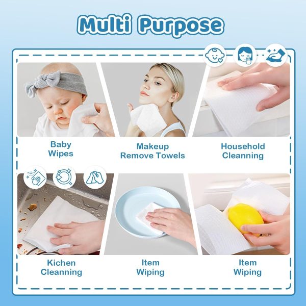 ⁦Disposable Face Towel, Ultra Soft Cotton Tissue,Facial Cloth for Cleaning, Makeup Remover Dry Wipes, Travel and Home Use, Dry and Wet Dual-Use, for Sensitive Skin,300 Count(3 Pack)⁩ - الصورة ⁦3⁩