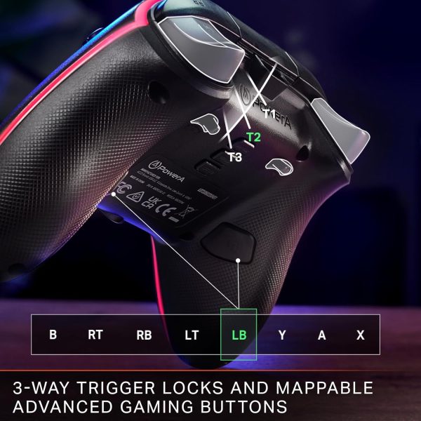 ⁦PowerA Advantage Wired Controller for Xbox Series X|S with Lumectra + RGB LED Strip - Black, RGB Xbox Controller with Detachable 10ft USB-C Cable, Customizable RGB Lighting, Mappable Buttons, Trigger⁩ - الصورة ⁦4⁩