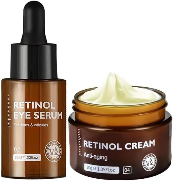 Retinol Eye Serum30mL and Retinol Face Cream 30g combination is silky and rich in active Vitamin A (Retinol) reduce the appearance of fine lines, wrinkles, and eye bags, smooth and firm the eye skin.