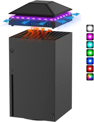 CENXI Cooling Fan for Xbox Series X, 3 Levels Adjustable Speed Cooler Fan System 1800/2000/2200 RPM, Low Noise Top Fan with RGB LED Light, Extra 2 USB Port & Touch Switch