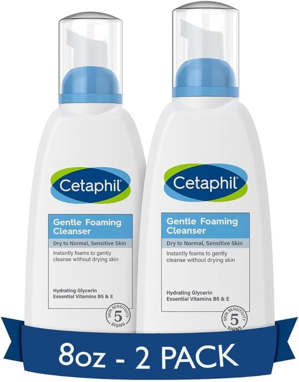 Cetaphil Oil Free Gentle Foaming Cleanser For Dry to Normal, Sensitive Skin, 8oz Pack of 2, Made with Glycerin and Vitamins B5 and E, Dermatologist Tested, Hypoallergenic, Soap Free, Fragrance Free