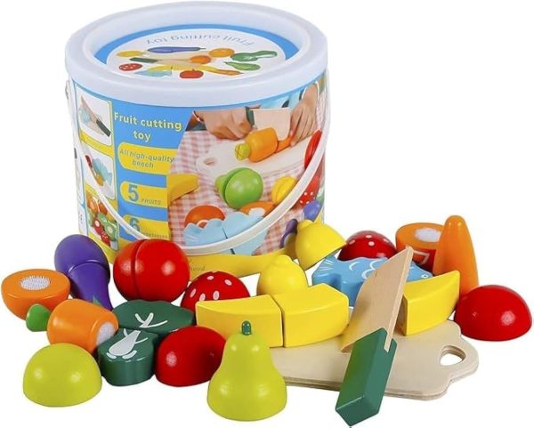 Nyganmelloz Wooden Kitchen Toys Cutting Fruits Vegetables Colorful Pretend Play Baby Puzzle Toys Children Early Educational Magic Stickers