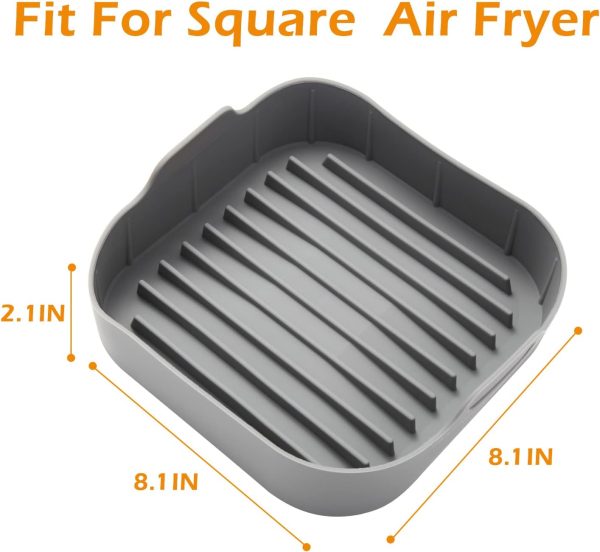 ⁦وعاء سيليكون للمقلاة الهوائية بطانات 81 انش سلة مقلاة هوائية مربعة استبدال ورق البرشمان سهلة التنظيف امنة على الطعام ملحقات الفرن مع قفازات مقاومة للحرارة رمادي 1⁩ - الصورة ⁦5⁩