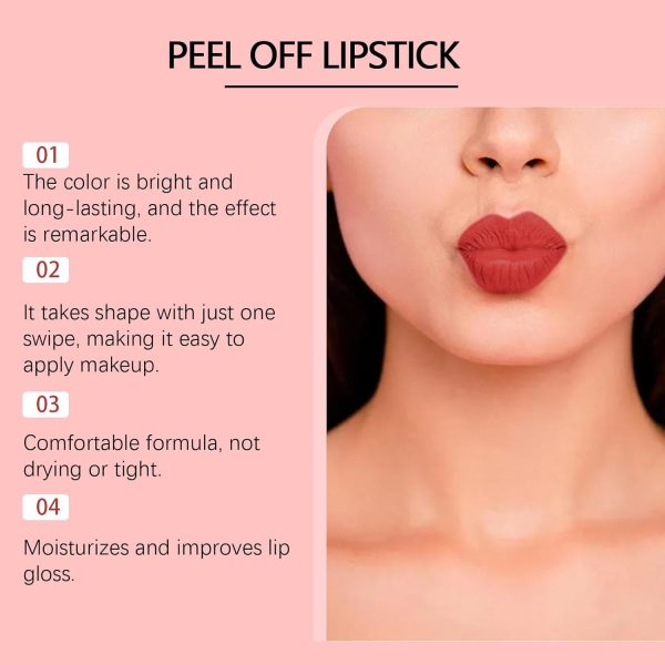 ⁦Smudge-Proof Peel-Off Lip Stain lipstick, Tear Off Lip Gloss, Long Lasting, Waterproof And Transfer Proof, Moisturizing And Nourishing Peel-Off Lip Stain Lip, And Non Stick Cup Portable Lip Care⁩ - الصورة ⁦5⁩