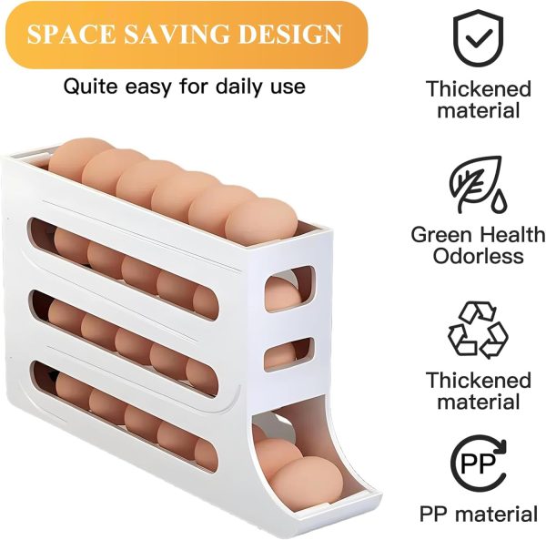 ⁦منظم صينية البيض من كوتولي عبوة واحدة حامل بيض للثلاجة دوار تلقائي موزع موفر للمساحة بسعة كبيرة ابيض⁩ - الصورة ⁦6⁩