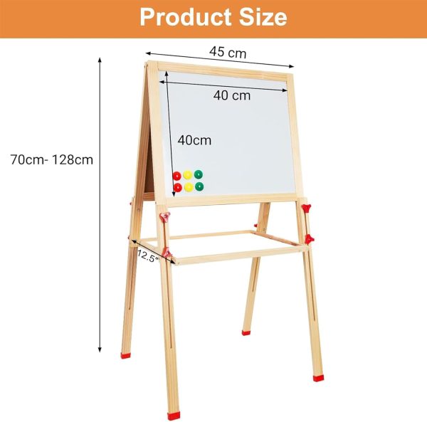 ⁦حامل فني خشبي للاطفال من اندتووي، حامل مزدوج الجوانب مع سبورة بيضاء وسبورة طباشير، حامل قائم بارتفاع قابل للتعديل للاطفال الصغار مع ملحقات الرسم، هدية للاولاد والبنات الصغار⁩ - الصورة ⁦2⁩