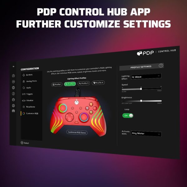 ⁦PDP Afterglow™ Wave Wired Controller: Red For Xbox Series X|S, Xbox One & Windows 10/11⁩ - الصورة ⁦5⁩