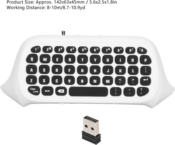 ⁦Mini Game Keyboard for Xbox Series X/Series S/One/One S Controller, Wireless Chatpad Keypad with 2.4G Receiver and 3.5mm Audio Jack, QWERTY Layout (White)⁩ - الصورة ⁦2⁩