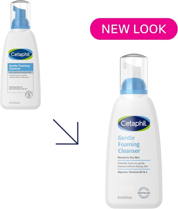 ⁦Cetaphil Oil Free Gentle Foaming Cleanser For Dry to Normal, Sensitive Skin, 8oz Pack of 2, Made with Glycerin and Vitamins B5 and E, Dermatologist Tested, Hypoallergenic, Soap Free, Fragrance Free⁩ - الصورة ⁦4⁩