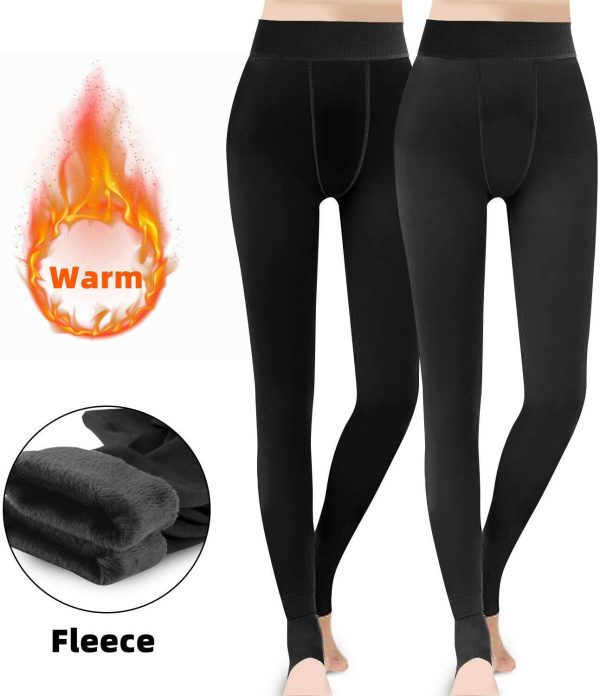 ⁦Womens Fleece Lined Leggings Thick Winter Warm Solid Brushed Thermal Stretchy⁩ - الصورة ⁦3⁩