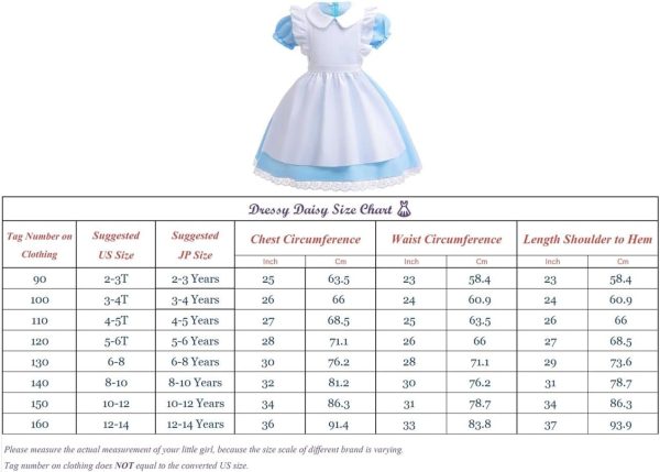 ⁦دريسي دايزي طقم زي تنكري فاخر لحفلات بلاد العجائب مع مريلة بينافور وشريط رأس للبنات الصغيرات، مقاس 2T الى 14⁩ - الصورة ⁦7⁩