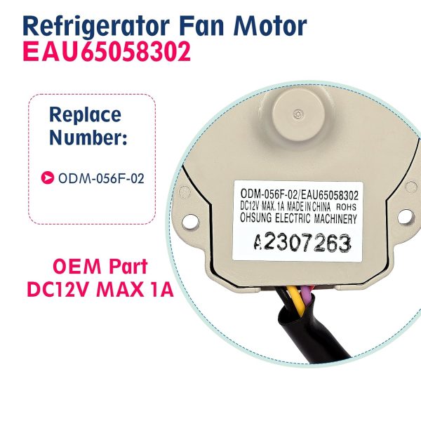 ⁦محرك مروحة ايفابورتور للثلاجة EAU65058302 (قطع او اي ام) ODM-056F-02 مناسب لفريزر ال جي⁩ - الصورة ⁦3⁩