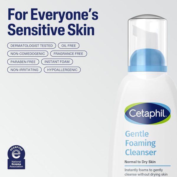 ⁦Cetaphil Oil Free Gentle Foaming Cleanser For Dry to Normal, Sensitive Skin, 8oz Pack of 2, Made with Glycerin and Vitamins B5 and E, Dermatologist Tested, Hypoallergenic, Soap Free, Fragrance Free⁩ - الصورة ⁦9⁩