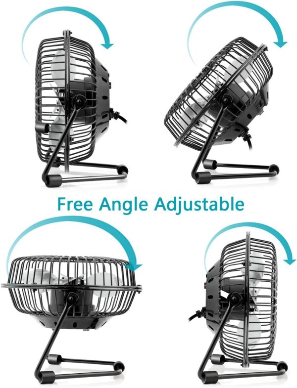 ⁦Arabest USB Desk Fan, Desk Personal Fan Quiet USB Powered Fan with 2 Speeds, Portable Mini Table Fan with Metal Construction Strong Airflow and 360°Adjustable, Cooling Fan for Ofice Desk (Black)⁩ - الصورة ⁦2⁩