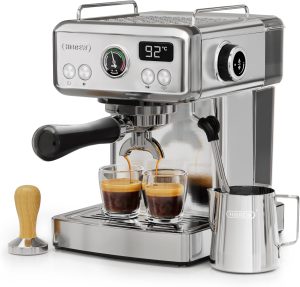 HiBREW H10A Programmable Espresso Machine, , Brushed Stainless Steel, Adjustable Temperature and Cup Volume, 1.8L Removable Water Tank, Steam Wand for Milk Frother