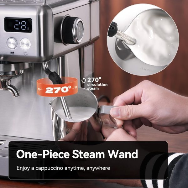 ⁦HiBREW H10A Programmable Espresso Machine, , Brushed Stainless Steel, Adjustable Temperature and Cup Volume, 1.8L Removable Water Tank, Steam Wand for Milk Frother⁩ - الصورة ⁦5⁩