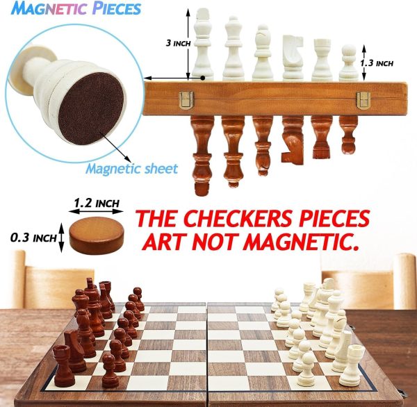 ⁦مجموعة شطرنج خشبية مغناطيسية 2 في 1 لعبة لوحية عالمية قياسية للسفر وقابلة للطي 38 سم × مزودة مع فتحات لتخزين قطع اللعب للمبتدئين من الأطفال والبالغين استخدام اللغة العربية غير مؤكد رايت شور⁩ - الصورة ⁦3⁩