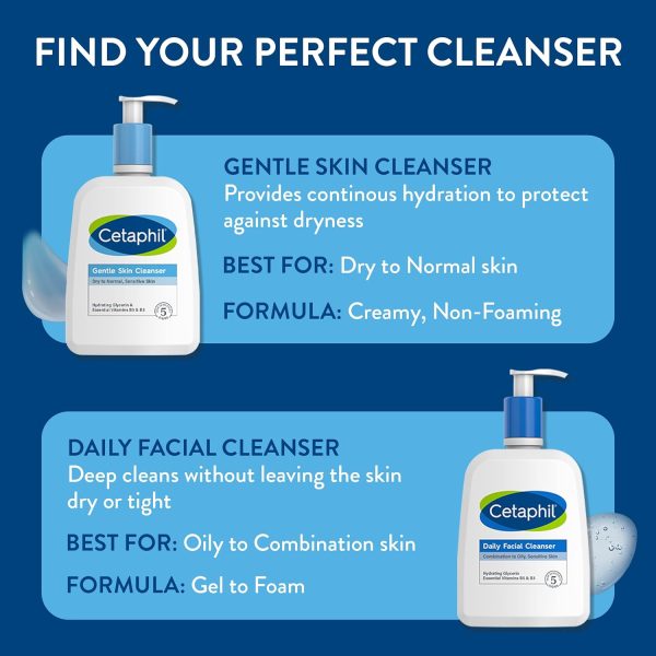 ⁦Cetaphil Oil Free Gentle Foaming Cleanser For Dry to Normal, Sensitive Skin, 8oz Pack of 2, Made with Glycerin and Vitamins B5 and E, Dermatologist Tested, Hypoallergenic, Soap Free, Fragrance Free⁩ - الصورة ⁦2⁩