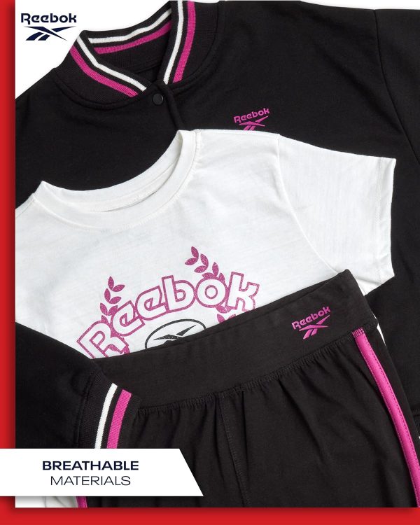 ⁦Reebok Girls' Jogger Set - 3 Piece T-Shirt, Fleece Hoodie, and Sweatpants (Size: 7-12)⁩ - الصورة ⁦3⁩