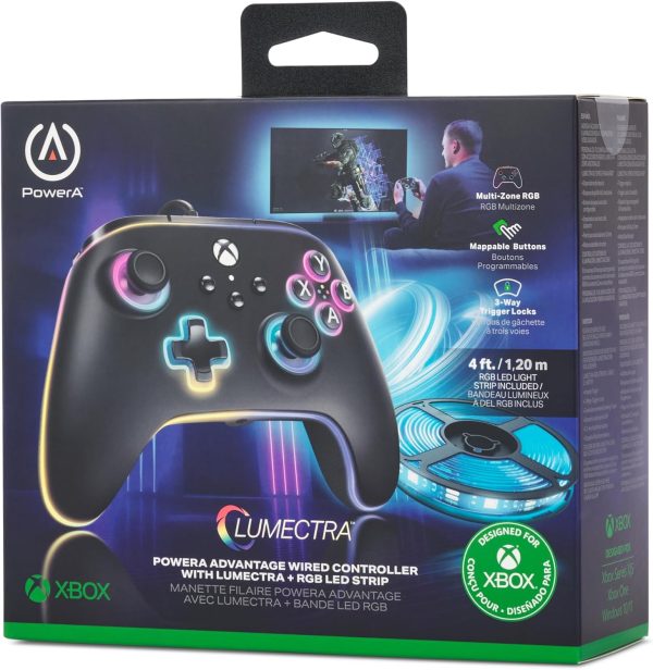 ⁦PowerA Advantage Wired Controller for Xbox Series X|S with Lumectra + RGB LED Strip - Black, RGB Xbox Controller with Detachable 10ft USB-C Cable, Customizable RGB Lighting, Mappable Buttons, Trigger⁩ - الصورة ⁦9⁩