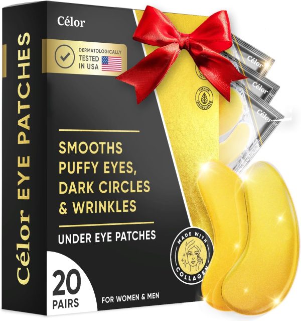 CÉLOR Under Eye Patches for Puffy Eyes and Dark Circles - Eye Masks with Amino Acids & Collagen, Eye Care for Wrinkles - Birthday Gift for Women - Skincare Self Care - USA Tested (20 Pairs)