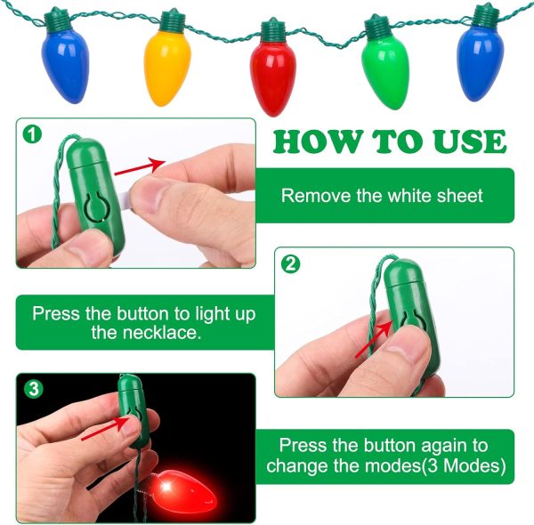 ⁦CPPSLEE Christmas Light Up Bulb Necklace, Ugly Sweater Party Favor Christmas Light Necklace Xmas Decorations Christmas Light up Gifts (12 Pack)⁩ - الصورة ⁦2⁩