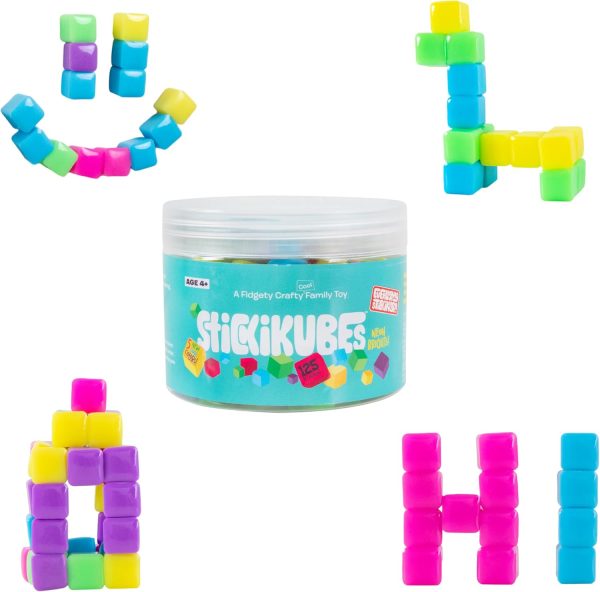 KOMARC GAMES StickiKubes, Mini Stacking Cubes That Stick to Anything, Non Toxic Kid Safe Sticky Blocks, Creative Construction Toy - 125 Cubes, 5 Neon Colors, Tub