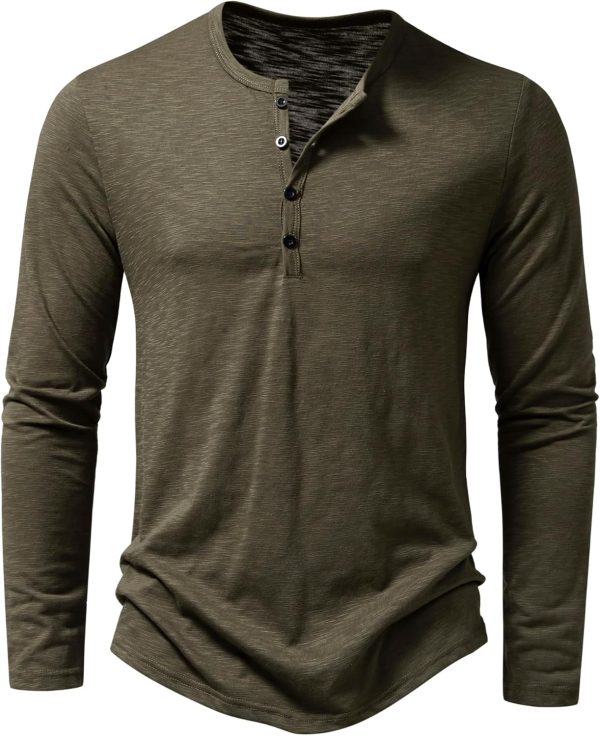 PARKLEES Men's Casual Front Placket Basic Long Sleeve Henley Shirt Muscle Workout Athletic Tee Tops