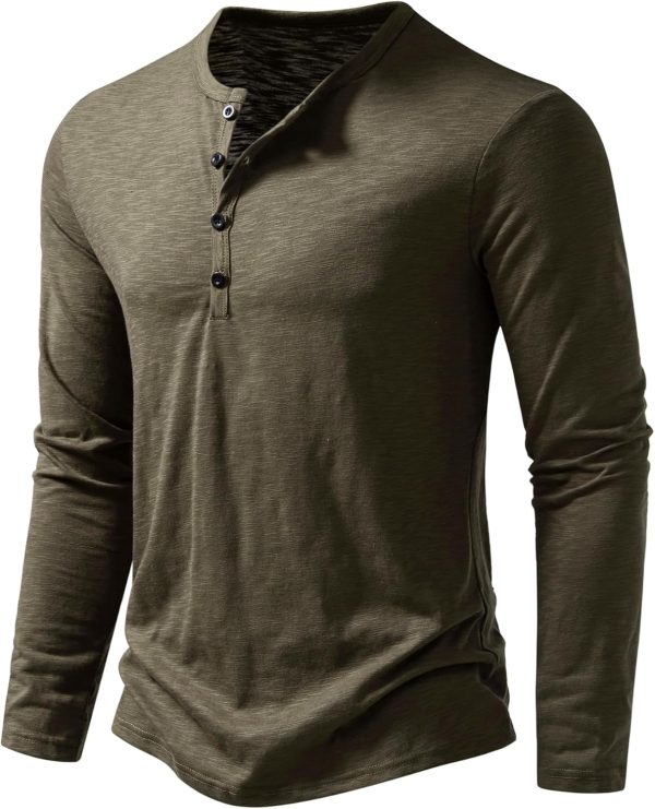 ⁦PARKLEES Men's Casual Front Placket Basic Long Sleeve Henley Shirt Muscle Workout Athletic Tee Tops⁩ - الصورة ⁦2⁩