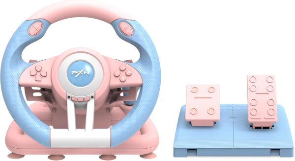 PXN V3 PRO Gaming Racing Wheel and Pedal, Paddles and Shifters, Vibration Feedback, 180-Degree Steering Wheel for Switch, PC, Xbox One, Xbox Series X/S, PS3, PS4 (Pink)