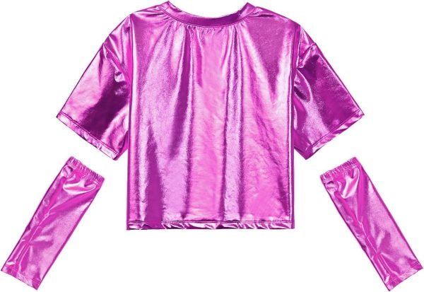 ⁦Perfashion Matching Doll&Girls Metallic Top Long Sleeve Sparkly Shirt for Dance Crop 4-15 Years⁩ - الصورة ⁦2⁩