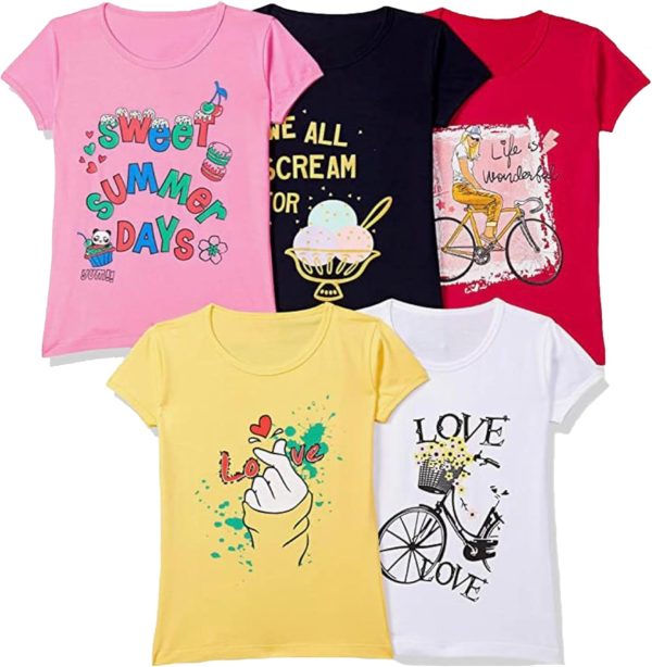 T2F girls Girls Tshirt T-Shirt (pack of 5)