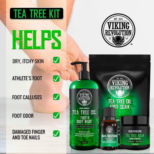 Viking Revolution Athletes Foot Treatment Extra Strength Foot Cure Kit Includes Tea Tree Body Wash Tea Tree Balm Foot Soak Toenail Treatment