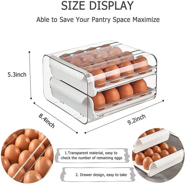 ⁦حامل بيض للثلاجة من اندجوجو حاوية تخزين 32 شبكة صندوق قابل للتكديس صينية شفافة بدرجين للمطبخ منظم بلاستيكي شفاف ابيض⁩ - الصورة ⁦2⁩