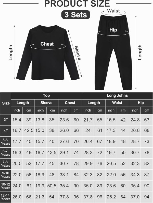 ⁦طقم ملابس داخلية حرارية من ريسينتا، مكون من بلوزة حرارية ناعمة ودافئة مع سروال جونز طويل، مناسبة للاولاد، المجموعة من 3 اطقم⁩ - الصورة ⁦2⁩