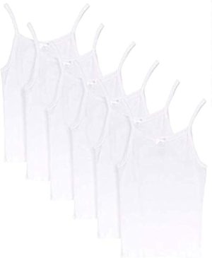 فانلة داخلية قطنية بيضاء للبنات، طقم من 6 قطع