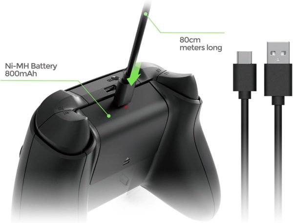 ⁦عبوة بطارية قابلة لاعادة الشحن لجهاز Xbox Series X&S مع كابل شحن USB ومؤشر LED 800 مللي امبير في الساعة⁩ - الصورة ⁦2⁩